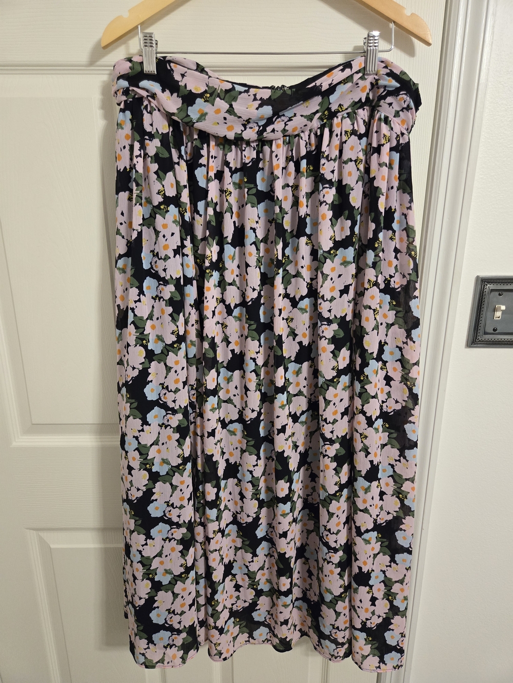 J. Crew Women's Floral Black & Pink Maxi Full Chiffon Skirt Size 18